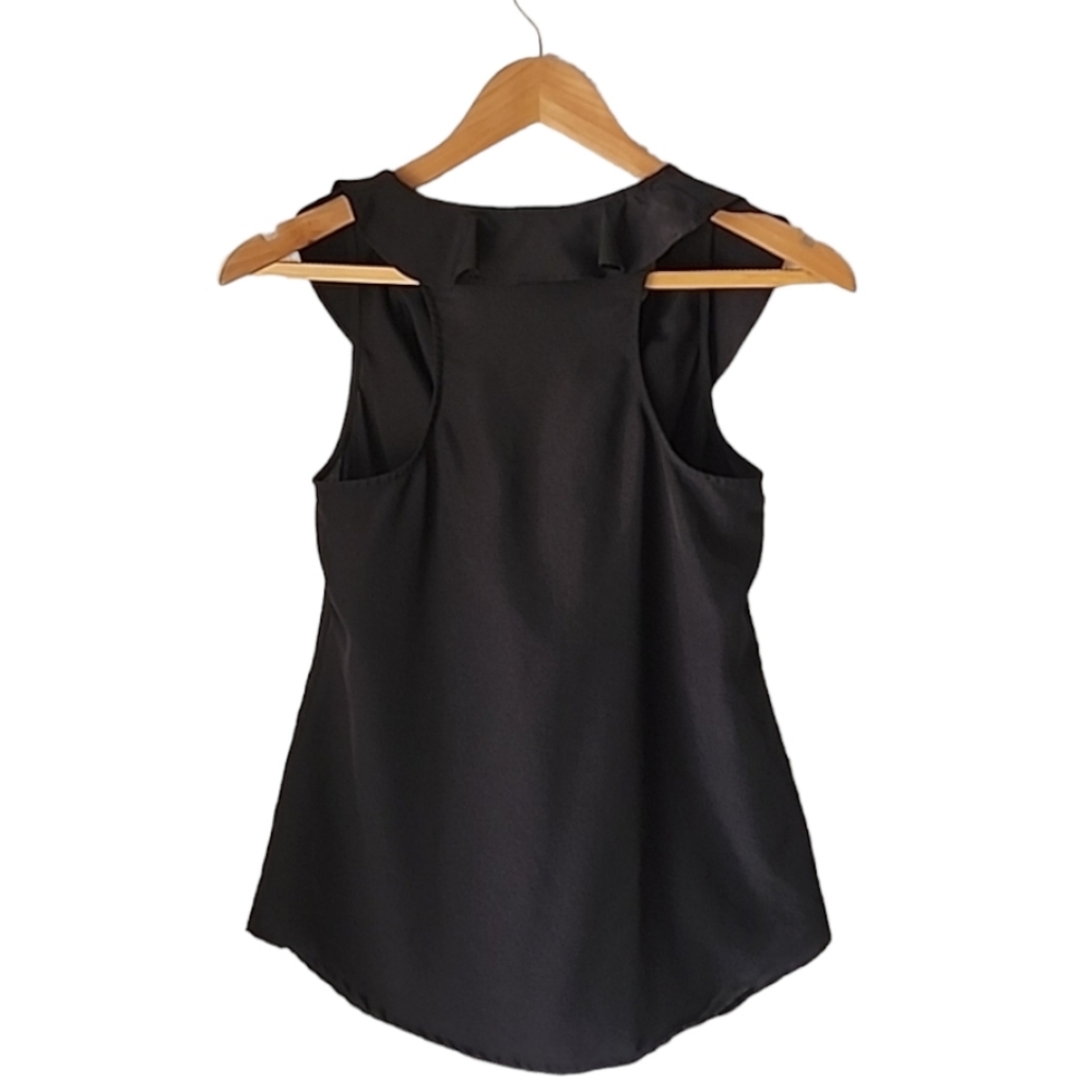 MOSSIMO Vintage 2010 Black Ruffled Tank Top S Satin Racerback Chiffon Blouse - Picture 12 of 14